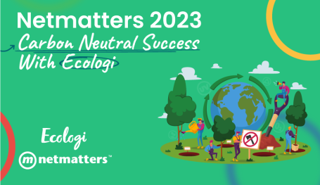 Netmatters 2023 Carbon Neutral Success With Ecologi and a world icon.