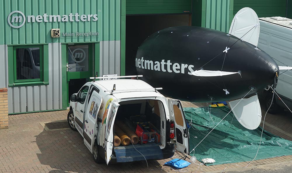 The Netmatters blimp ready to launch