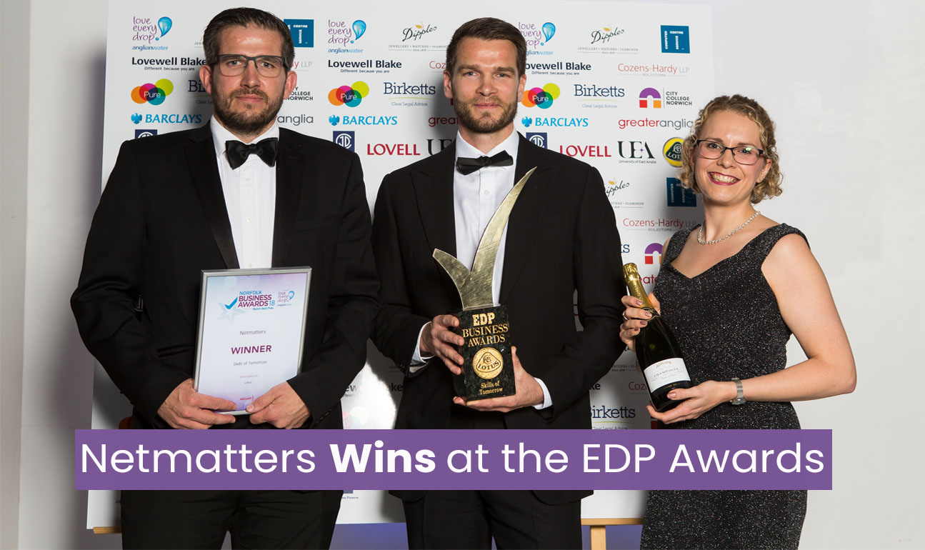 Managing directors of Netmatters with the Eastern Daily Press Skills of Tomorrow Award