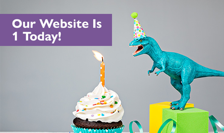 Dinosaur celebrating the 1st birthday of the Netmatters website