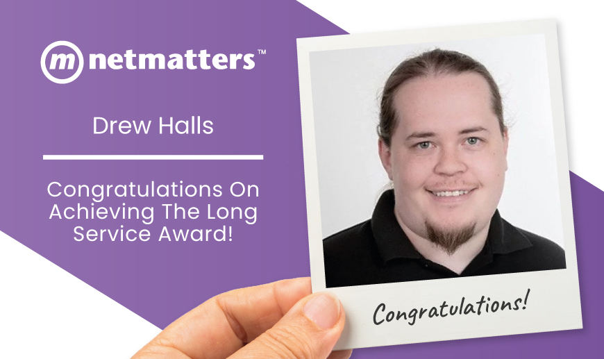 Drew Halls achieving Netmatters long service award