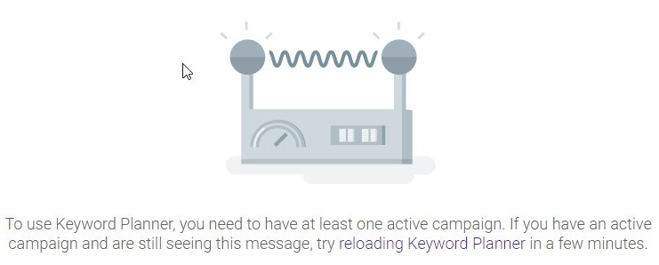 Error screen describing restrictions to Google Keyword Planner