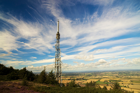 A communications tower in a rural area